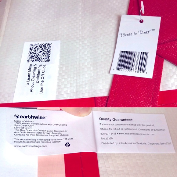 3/$15 NEW EARTHWISE Reusable Grocery Bag Pink Stripes 13.5” - Picture 3 of 16